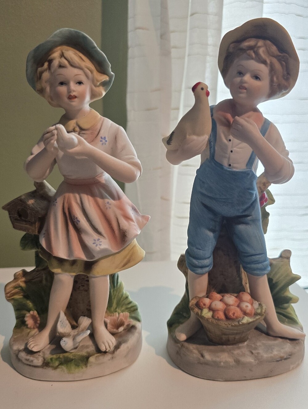 Vintage HOMCO Ceramic Boy and Girl Figurines in Pastel Pink, Blue and Cream